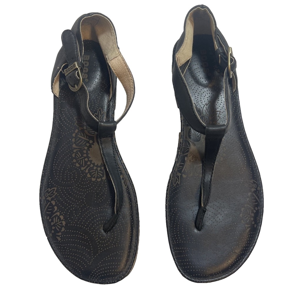 NWOB BOGS Memphis Thong Sandals Leather Boho Black Womens‎ 9.5 EUR 40